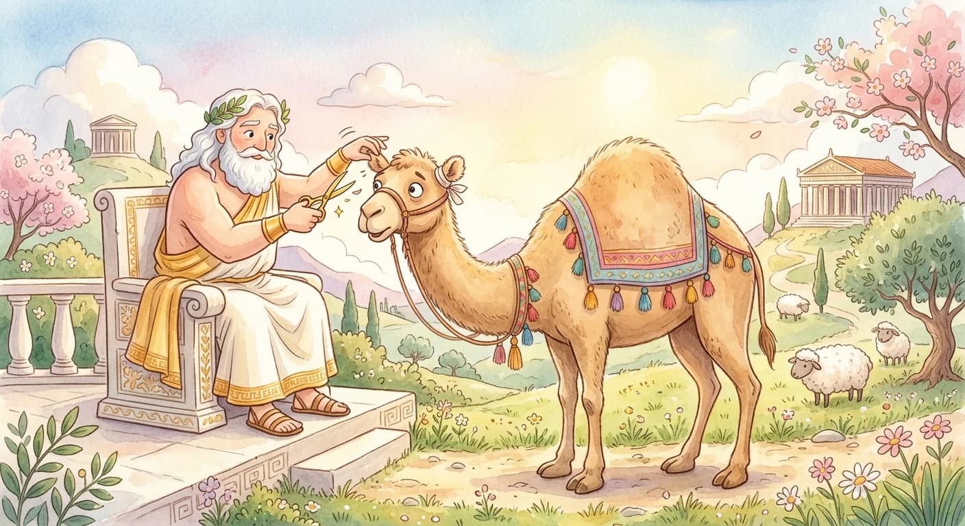 Zeus refusing the request and shortening the camel's ears instead as a lesson against wanting more than its lot