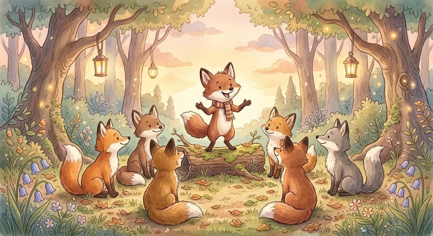 The tailless fox speaking to a circle of other foxes and pretending that living without a tail is fashionable