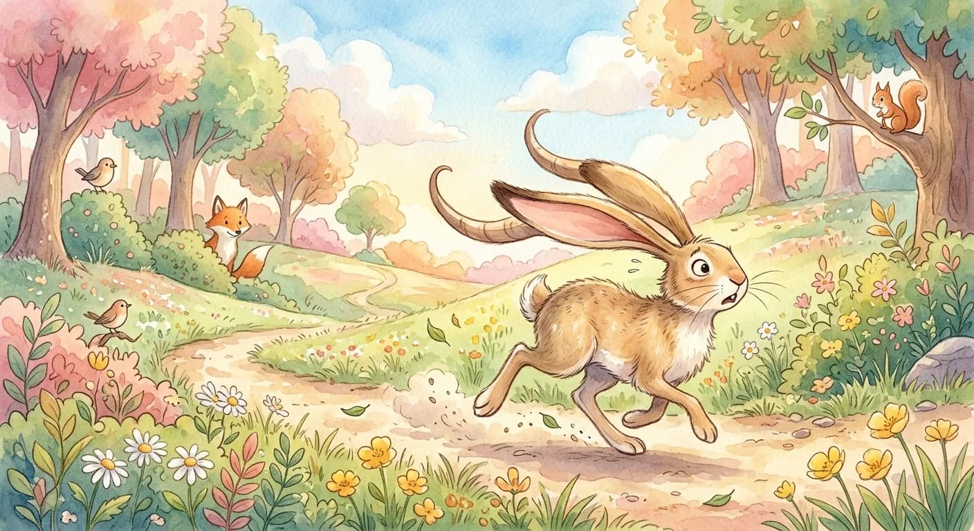 The hare fleeing in panic because it imagines its long ears will be mistaken for horns