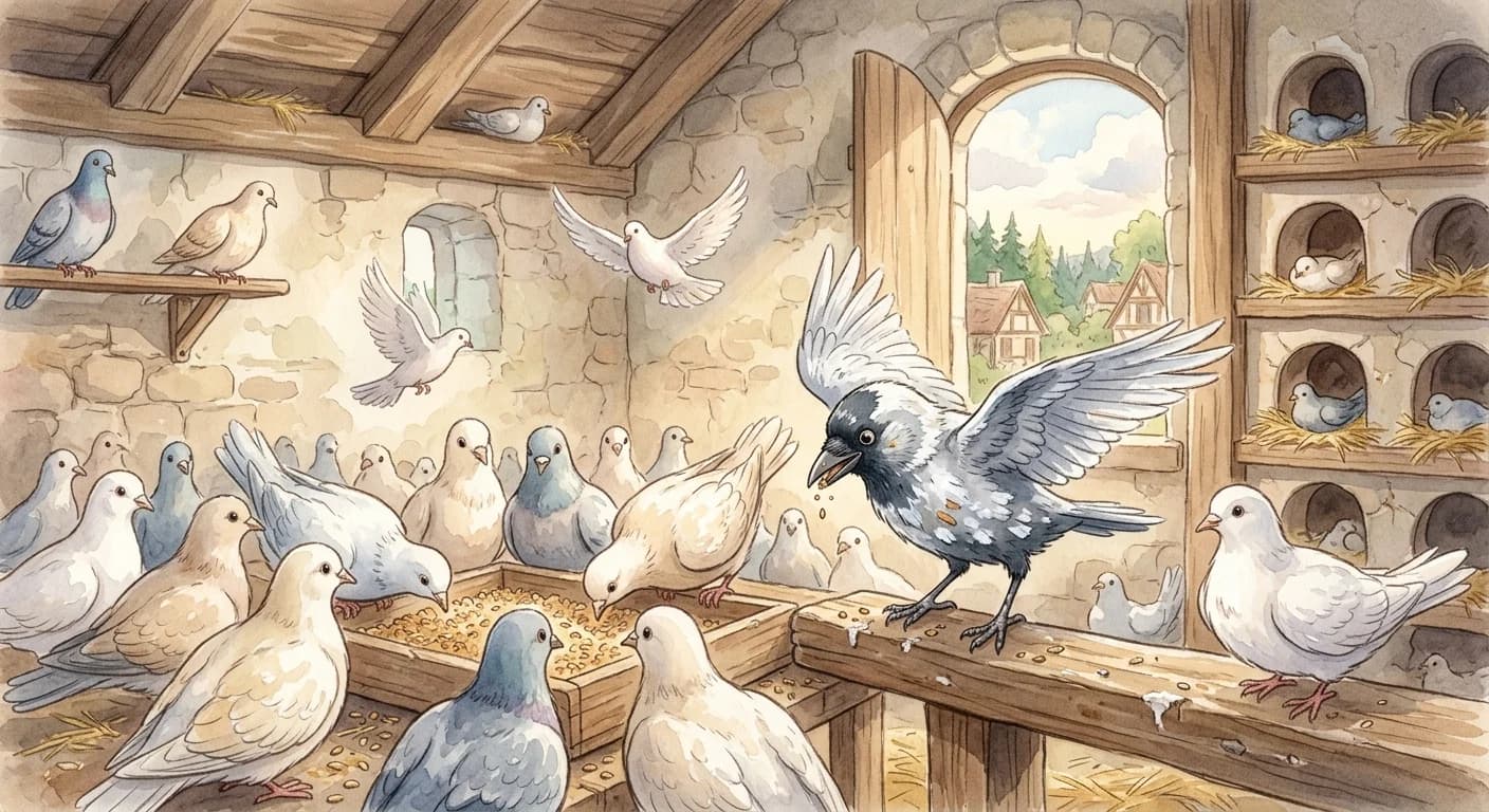 นกแจ็คดอว์กับนกพิราบ