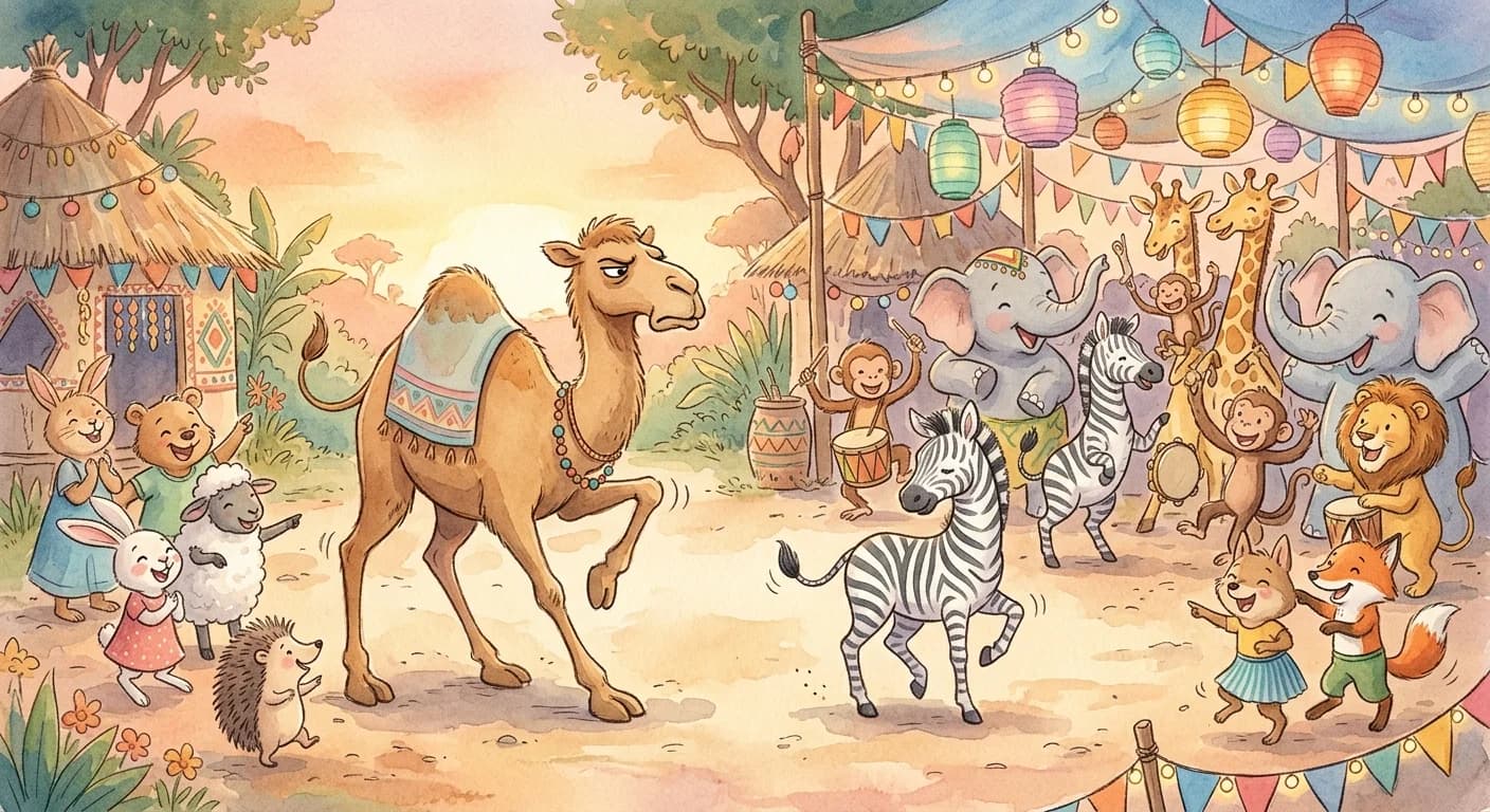 A jealous camel attempting the same dance and being laughed out of the celebration