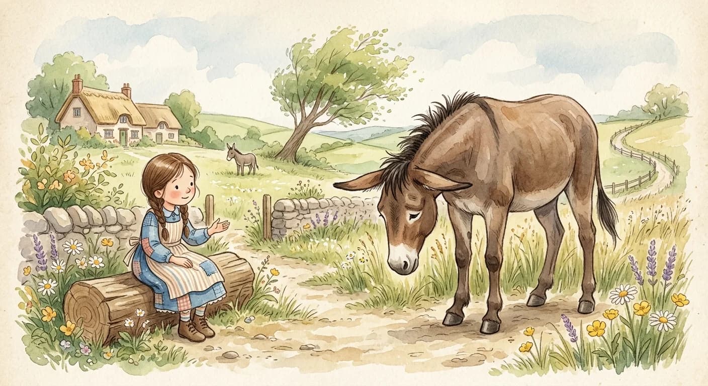 The mule lowering its head in shame after being reminded that its father was a humble donkey