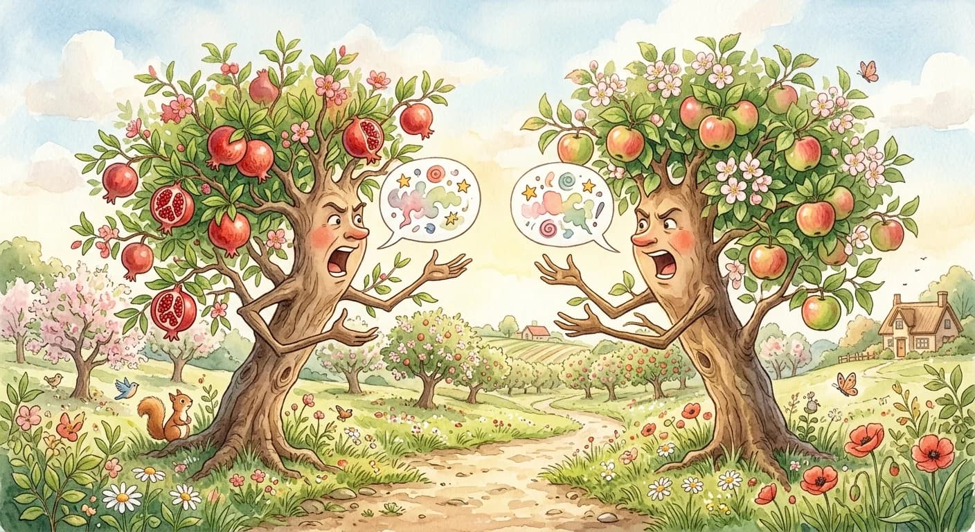 ต้นทับทิม ต้นแอปเปิล และพงหนาม