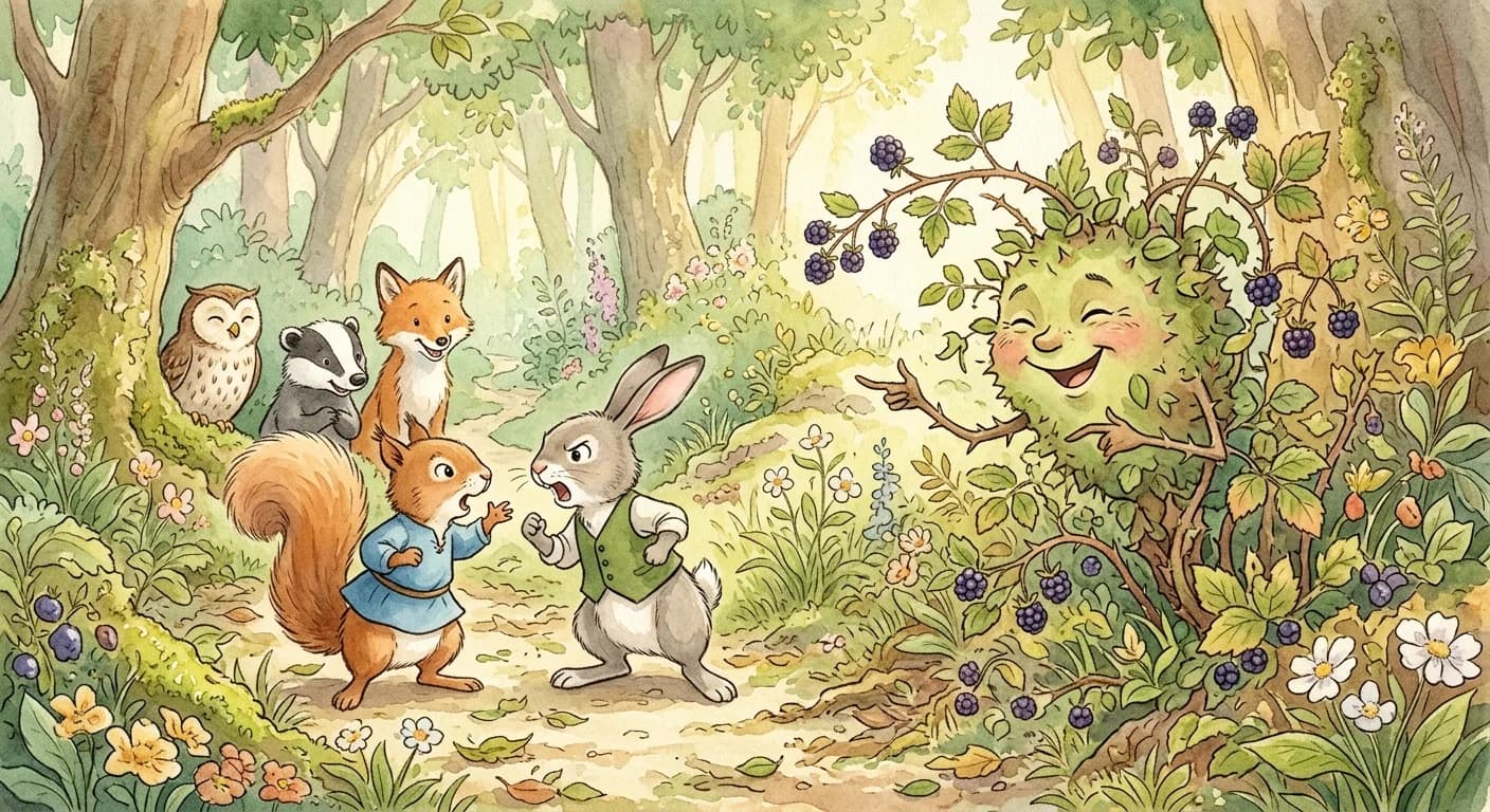 A bramble growing nearby laughing at the quarrel and reminding them that boasting sounds foolish to bystanders