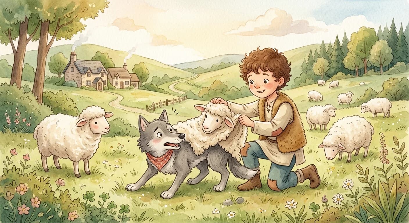 A shepherd discovering the wolf's true identity, pulling off the sheep skin